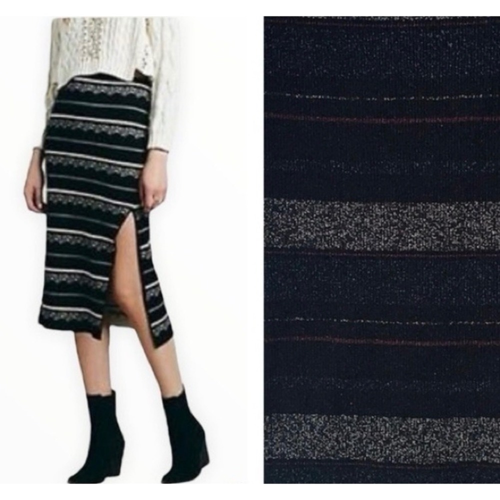 House of Harlow 1960 Metallic Striped skirt/Dress Black Silver Size M